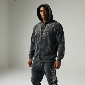 Survêtement lavé à l'acide en coton biologique vieilli personnalisé OEM pour hommes survêtement sérigraphié à motifs solides pour Streetwear printemps - Product Image 3