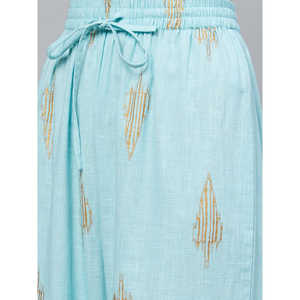 ชุดเสื้อและกางเกงผ้าฝ้ายสีฟ้าน้ำแข็งของผู้หญิงชุด kurta & Palazzo สีทองพิมพ์ลายสีทองตรงและด้านล่าง - Product Image 5