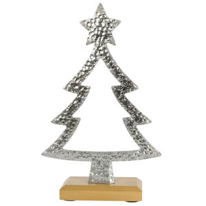 Hammered Copper Finish Metal <b>Christmas</b> <b>Tree</b> Sculpture With Wooden Base <b>Modern</b> Tabletop Decoration Sculpture At Best Price - Product Image 3