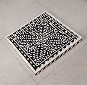 ถาดเสิร์ฟโมเสกพร้อมฝังมุกแม่: ถาดหวายกลมสำหรับโต๊ะอาหารตกแต่งโต๊ะสไตล์โบโฮธรรมชาติของขวัญแบบชนบทสำหรับบ้าน - Product Image 3