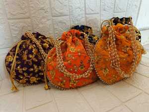 Pochette Potli brodée indienne pour femmes faveurs de mariage cadeaux de retour sacs à cordon ethniques couleurs assorties pochette à monnaie - Product Image 5