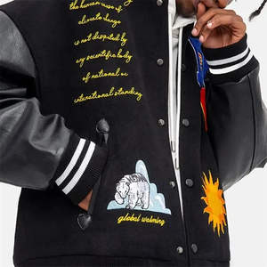 Chaqueta Deportiva Holgada con Mangas de Cuero para Hombre, Estilo Universitario, Bordado Chenille, Cuello Alto, Ropa de Abrigo de Invierno - Product Image 3