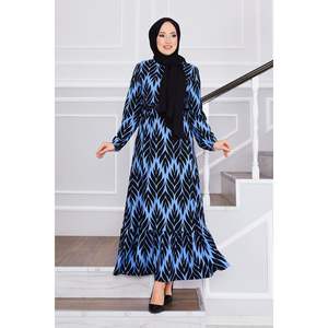 Robe Hijab Bleu en Crêpe avec Motif Palmier Robe Modeste Modeste - Product Image 2