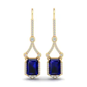 REYES Elegant Delicate 14K Gold Diamond Dangle Drop Earrings For Women Accessories Blue Sapphire Gemstone Designer Jewelry