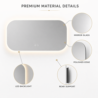 Kingstin miroir de salle de bain LED, taille et épaisseur sur mesure, sans cadre, 3 teintes, antibuée, musique Bluetooth, OEM