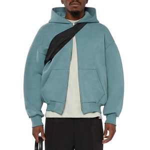 Vente en gros French Terry Double Zip Hoodies personnalisé surdimensionné sweat blanc recadrée goutte épaule fermeture éclair double couche à capuche hommes - Product Image 1