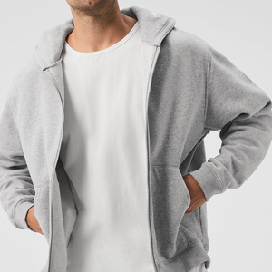 Sudadera con Capucha y Cremallera de Invierno 100% Algodón para Hombre, Personalizada con Logotipo, Color Gris, Felpa, Venta al Por Mayor - Product Image 1