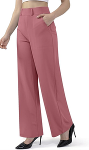 <b>WOMENS</b> BUSINESS CASUAL STRAIGHT WIDE LEG PULL ON WORK TROUSERS WITH POCKETS WHOLESALE - Product Image 4