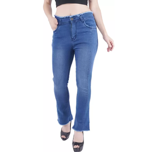 Pantalones vaqueros lavados de pierna ancha rectos de cintura alta con diseño personalizado para mujer, pantalones vaqueros planos transpirables informales con estilo para exportación - Product Image 4