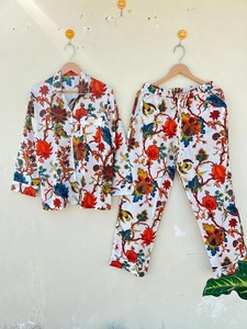 ชุดนอนผ้าฝ้ายแท้สำหรับผู้หญิงชุดใส่ในรีสอร์ทชุดนอนพิมพ์ลายดอกไม้ชุดนอนสไตล์โบฮีเมียน PJ นุ่มและสบาย - Product Image 3