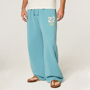 Custom Logo Printed 100% Cotton Lightweight Mid Waist Light Wash Quick Dry Breathable Straight <b>Oversized</b> Casual Sporty <b>Jogger</b> - Product Image 3