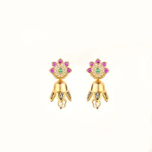 Hermoso chapado en oro Kundan delicado Jhumki pendiente 300228 joyería hecha a mano mayoristas en la India - Product Image 1