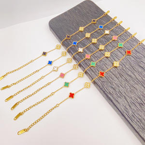 <span class=keywords><strong>DR</strong></span>.JEWELRY - Pulsera de Acero Inoxidable Chapada en Oro de 18K de 9MM con Circonita Natural y Diseño de Flor de Trébol de Cuatro Hojas para Mujer - Product Image 1