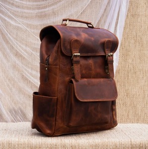 Mochila de cuero genuino hecha a mano Unisex, mochila grande personalizada de estilo Vintage, bolsas de viaje de lona deportivas para llevar en el ordenador portátil - Product Image 5