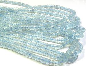 Aigue-marine bleue naturelle Rondelle Cut Micro Faceted Top Grade Pleochroïc Fracture Filled Beads 3.5-4mm Loose Gemstones 12 "Strand - Product Image 4