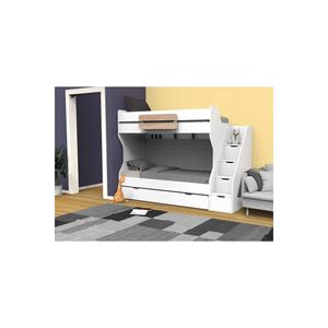 Lit superposé bicolore 18mm en aggloméré démonté blanc-nature pour chambre d'enfant ou appartement Matériau en bois - Product Image 1