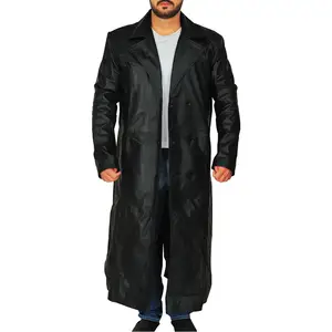 캐주얼웨어 베스트 셀러 편안하고 통기성 남성 긴 가죽 트렌치 코트 최신 디자인 남성 긴 가죽 트렌치 코트