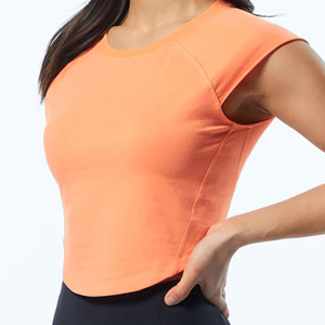 Camiseta corta con cuello redondo para mujer, Camiseta básica de verano con estilo, Color sólido, costilla de punto para abrazar el cuerpo, estampado de decoración de botones ecológico - Product Image 5