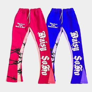 Pantalones de chándal para hombre de alta calidad personalizados al por mayor, pantalones de chándal acampanados informales para correr, cintura elástica, diseño acampanado apilado de retazos - Product Image 1