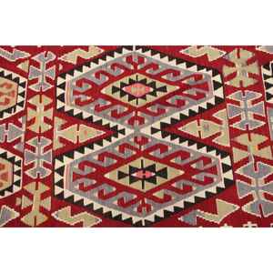 Tapis turc, grand tapis vintage 5,7x11,4 pieds, tapis oriental en laine rouge et gris - Product Image 3