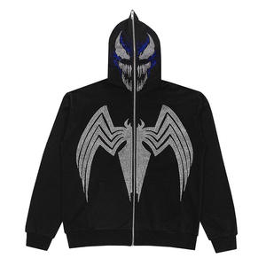 Custom Winter Men's Rhinestone Hoodie Wholesale Full Face Zip Crystal Rhinestones Transfer <b>Applique</b> <b>Patches</b> Cotton - Product Image 1