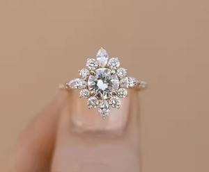 Romantic Floral Shape Lab Grown Diamond Engagement <b>Ring</b> 14K Solid Women's Fine Jewelry round Marquise Cut for Weddings Parties - Product Image 1