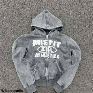 Premium Quality Hoodie Latest Style <b>Material</b> Zipper Distressed Hoodie Custom Logo High Quality Chenille Embroidery Hoodie - Product Image 1