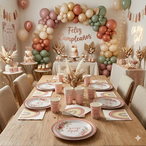 Ensemble de fête jetable pour bébé fille, 40 pièces, assiettes, gobelets, serviettes, décoration arc-en-ciel, moderne, vente en gros, Espagne - Product Image 3