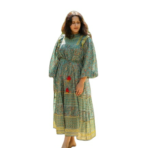 Venta al por mayor de las mujeres de moda explosiva ropa de verano nuevo diseño de las mujeres de estilo elegante Casual verde de manga larga Maxi vestido para las señoras - Product Image 1