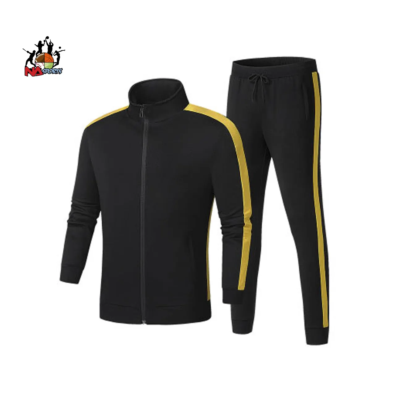 नई शैली गर्म बिक्री स्लिम फिट के लिए पॉलिएस्टर कपड़े के साथ सादे काले पैनल टहलना जिपर Tracksuit पुरुषों