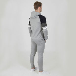 Chándal de gimnasio para hombre de alta calidad Sudadera con capucha y cremallera completa con estampado de lana en contraste Traje de jogging a precio competitivo - Product Image 5