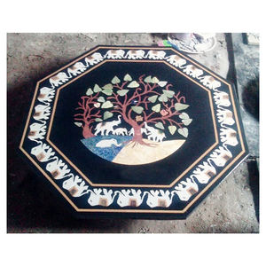 Acabado brillante y pulido hecho a mano, incrustación de elefante, mármol negro octogonal, incrustaciones, la mejor mesa, hermoso diseño indio - Product Image 1