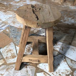 Tabouret en bois de teck recyclé écologique et durable, chaise en bois massif rustique fabriquée à la main pour une utilisation en intérieur/extérieur, entrée, parc - Product Image 6