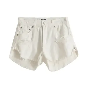 Shorts Bermuda Negros de Satén para Mujer, de Cintura Alta, Corte Recto, Estilo Casual, Sexy, Vintage, Streetwear, con Bajo Deshilachado y Acabado Desgastado, Lavado de Color - Product Image 2