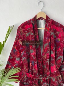 Wholesale Lot Indian Cotton Velvet Printed <b>Kimono</b> With Belt Winter Unisex <b>Robes</b> Handmade <b>Long</b> <b>Kimono</b> Sleepwear - Product Image 4