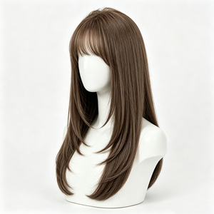 วิกผมมนุษย์สีน้ำตาลเกาลัดแบบตรงเป็นชั้นๆ พร้อมหน้าม้าบางเบา - Product Image 2