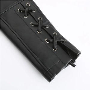 Femmes noir Style Punk hiver coton veste imprimé fleuri broderie Faux cuir souple fermeture éclair et Rivet tricoté moto manteau - Product Image 4