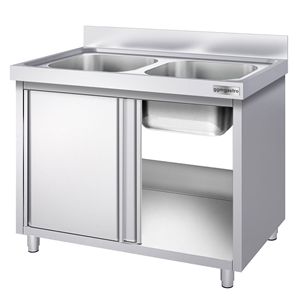 Meuble d'évier commercial PREMIUM - Acier inoxydable - 1600x700mm - avec 2 bacs centraux - Product Image 6