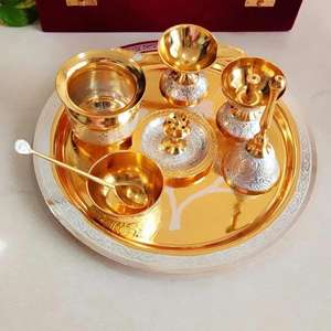 Ensemble de thali en laiton pur élégant avec cuillère katori et assiettes, aspect traditionnel, facile à nettoyer et à entretenir pour un usage domestique et religieux - Product Image 6