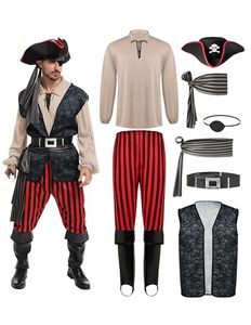 Costume de chevalier médiéval, tunique, costumes d'Halloween pour hommes, déguisement de <span class=keywords><strong>pirate</strong></span> pour adultes, vêtements de fantaisie, chemises et pantalons de carnaval - Product Image 1