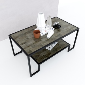 Minimalist Two-Tiered <b>Sofa</b> <b>Table</b> 100x54x45cm Rubber Wood with Iron Frame-TT68145 - Product Image 4