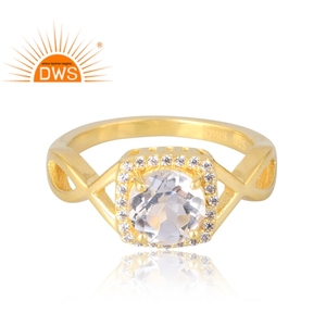 Anillo de Plata de Ley 925 Hecho a Mano con Baño de Oro de 18K y Piedras Preciosas Naturales de Circonita y Cristal, Joyería Fina de Fabricante, Última Moda en Ventas - Product Image 3