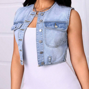 Nuevas mujeres 2025 verano nuevo estilo Casual cuello redondo sin mangas chaleco vaquero moda lavado Technics botón decoración al por mayor - Product Image 1