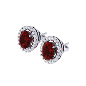 Boucles d'oreilles clous en argent sterling plaqué or blanc avec rubis taille ovale 8,0 mm x 11,8 mm 2,5 carats, accessoire de mode - Product Image 2