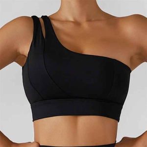 Women's Breathable Quick Dry Plus Size Workout Yoga Sports <b>Bra</b> One Shoulder Push up Medium Support <b>Removable</b> <b>Pads</b> - Product Image 6