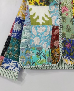 Handmade Quilted <b>Jacket</b> Coats New Style Boho <b>Jacket</b> Cotton Quilted Raw Edge <b>Jacket</b> Women Wear Front Open <b>Kimono</b> Stripe Piping - Product Image 3