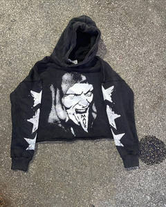 เสื้อครอปมีฮู้ดของผู้ชายผ้าคอตตอน100% ฟอกสีกรดพิมพ์ลายหน้าจอแนววินเทจผลิตตามสั่ง - Product Image 2