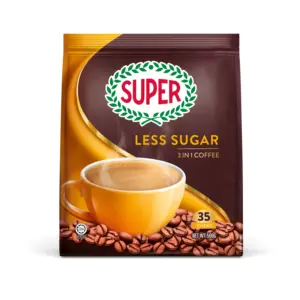 Super 3in1 Coffee Less Sugar Export Standard Healthier Option Aromatic Tasty Convenience Powder Bag Instant Coffee