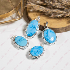 Pendentif ovale en turquoise bleue naturelle, cristaux de guérison de qualité supérieure pour la méditation, bijoux pour occasions spéciales, prix de gros. - Product Image 2