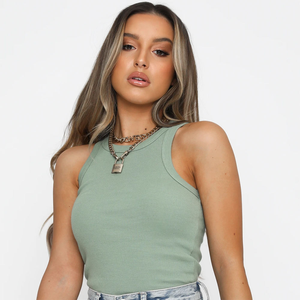 Crop Tank Tops sin mangas Racerback Crop Sport Top de algodón para mujer - Product Image 4